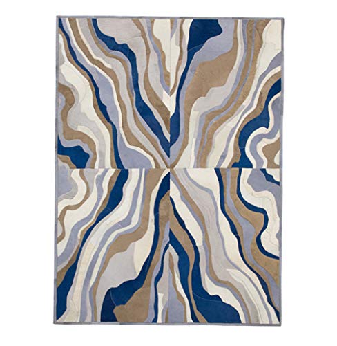 Fydnp Alfombra 100% Natural De Piel De Vaca Uso En Interiores - Diseño De Textura Azul De Cúrcuma De Estilo Marruecos - Alfombra De Cuero Hecha A Mano Patchwork,1.6×2.3m