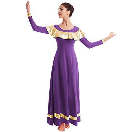 FYMNSI Vestido de baile para mujer, elegante, con volantes, de manga larga, holgado, plisado, longitud completa, vestido de baile, para celebraciones del espíritu, iglesia, talla S-2XL