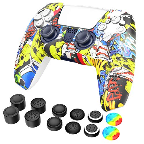 GeeRic Funda compatible para PS5, 13PCS Funda de silicona Suave compatible para Mando PS5 x 1 con Agarres para el Pulgar Compatible con Playstation5 x 12,Antideslizante,A Prueba de Polvo