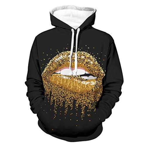 Glitter Golden Lips - Sudadera con capucha para hombre, con bolsillos, suave y acogedora, regalos para hombres y mujeres