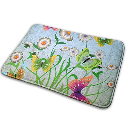 GOSMAO Felpudo de Entrada Alfombra Exterior para Puerta Impermeable Lavable Antideslizante Flores y Mariposas 40X60cm