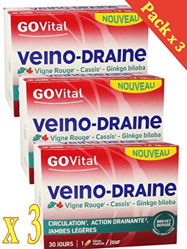 GOVital – Veino-Draine Circulación, acción drenante, piernas ligeras – 3 meses de tratamiento – Lote de 3 cajas de 30 cápsulas