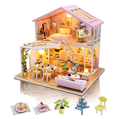 GuDoQi Casa en Miniatura con Música para Construir, Casa de Muñecas en Miniatura, Kit de Manualidades DIY, Regalos Hechos a Mano para Cumpleaños y Navidad
