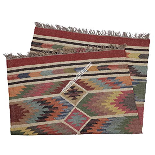 Handicraft Bazarr Alfombra de yute estilo vintage de 4 x 6 pies tejida a mano alfombra de yute para sala de estar, alfombra étnica Kilim, hecha a mano, piso plano y yute rectangular