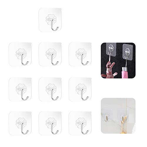 Happylohas Ganchos de pared adhesivos de doble cara, gancho adhesivo, ganchos adhesivos transparentes, gancho de pared sin perforaciones, para baño y cocina (G-10)