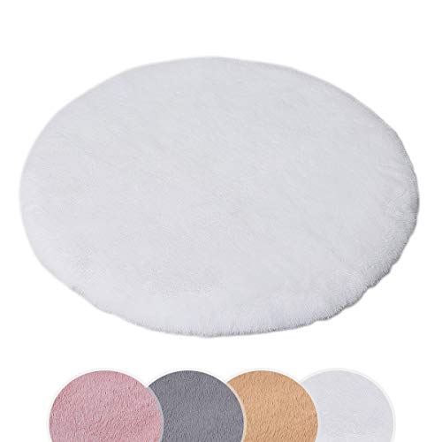 HEQUN Alfombra De Piel De Conejo Artificial,Antideslizante Lujosa Suave Lana Artificial Alfombra para salón Dormitorio baño sofá Silla cojín (Blanco, 45x45cm)