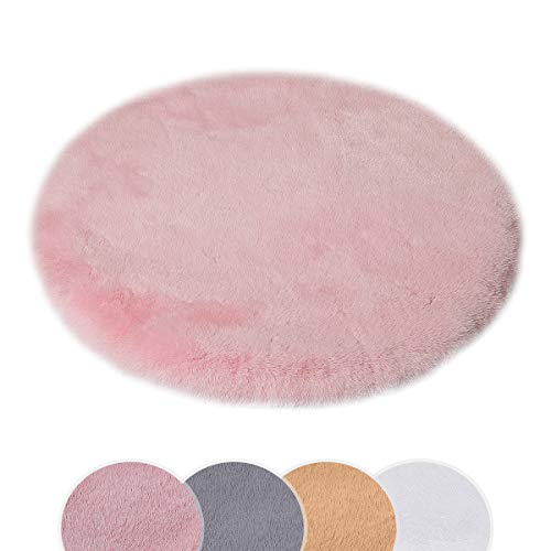 HEQUN Alfombra De Piel De Conejo Artificial,Antideslizante Lujosa Suave Lana Artificial Alfombra para salón Dormitorio baño sofá Silla cojín (Rosa, 60x60cm)