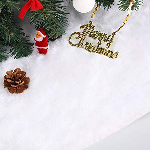 Herefun Falda del árbol de Navidad, Blanco Felpa Faldas para el árbol, Alfombra Año Nuevo para Navidad Fiesta de año Nuevo Vacaciones en Casa Decoración (90cm-1)