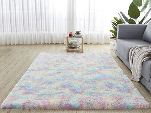 HETOOSHI alfombras mullidas de Interior súper Suaves y mullidas de Terciopelo Linda Alfombra de Dormitorio mullidaAdecuado para salón Dormitorio baño sofá Silla cojín（Multicolor 80 x 160 cm）