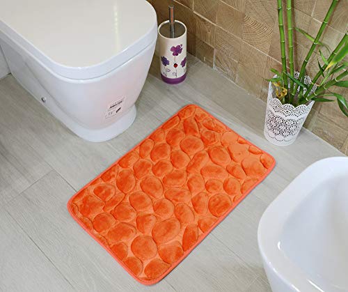 Hogar textil Homeya Alfombra de Baño Antideslizante con Memory Foam Efecto Acolchado Nubes, con diseño de Forma de Rocas Alfombrilla de Baño Microfibra Suave Absorbente Moquetas (40 x 60 cm, Naranja)