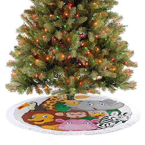 Homesonne Falda de árbol exótica safari animales todos juntos, criatura cómica con cebra y amigo, boceto de Navidad, decoración de vacaciones, diseño simple pero elegante, multi 122 cm