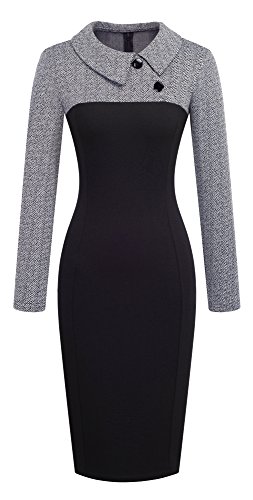 HOMEYEE Mujeres Voguish Houndstooth Patchwork Vestido de lápiz Delgado B238 (EU 36 = Size S, Gris)