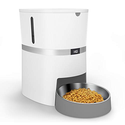 HoneyGuaridan Comedero Automático para Perros y Gatos, Dispensador de Comida con Bol de Acero Inoxidable, Control de Porciones y Grabación de Voz - Soporta Baterías y Alimentación Eléctrica