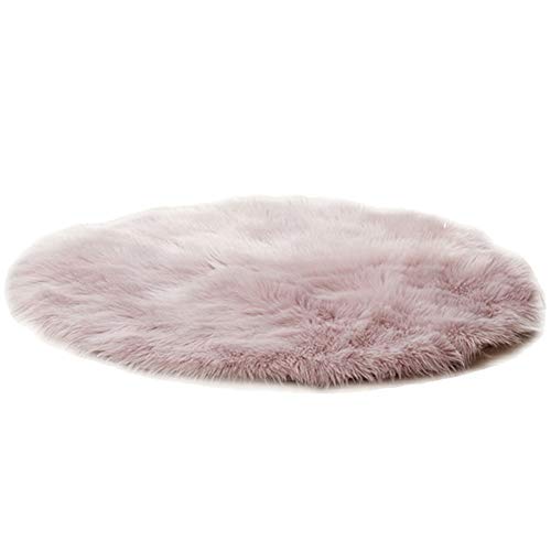 HotYou Alfombra Oveja de Piel Sintética Felpudo Antideslizante Lujosa Suave Lana Artificial Alfombra para salón Dormitorio baño sofá Silla Cojín,Rosa 1,Diámetro 35CM