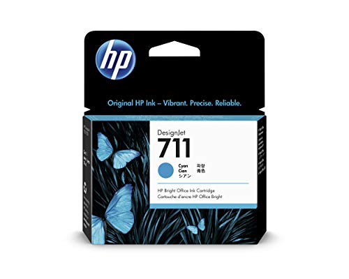 HP 711 CZ130A Cian, Cartucho de Tinta Original HP DesignJet, de 29ml, para Impresoras Plotter de Gran Formato HP DesignJet T120, T125, T130, T520, T525, T530 y Cabezal de Impresión HP 711