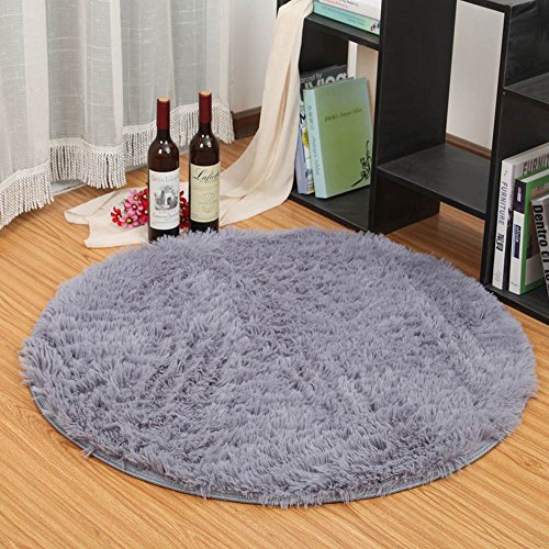 HTDirect Alfombra de dormitorio, supersuave, moderna, circular, para sala de estar, decoración de suelo peludo, redonda, alfombra de juego para cuarto de baño (gris, 100 x 100 cm)