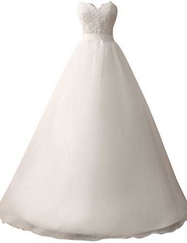 HUINI Strapless Cord¨®n Aplique Novio Vestidos de Novia Organd¨ª Una l¨ªnea Nupcial Vestidos Tama?o 42