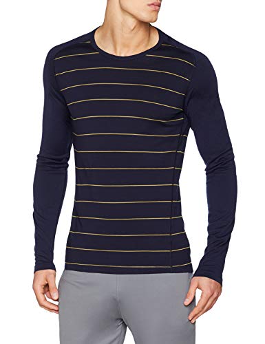 Icebreaker 132 200 Oasis Deluxe Raglan LS Crewe - Capa de Base, Color Midnight Navy/Ginger/Stripe, tamaño Small