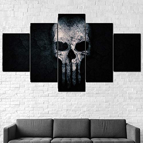 Impresión En Lienzo 5 Piezas Cuadro Sobre Lienzo,5 Piezas Cuadro En Lienzo,5 Piezas Lienzo Decorativo,5 Piezas Lienzo Pintura Mural,Regalo Navidad,La Película De Punisher Skull,Decoración Hogareña