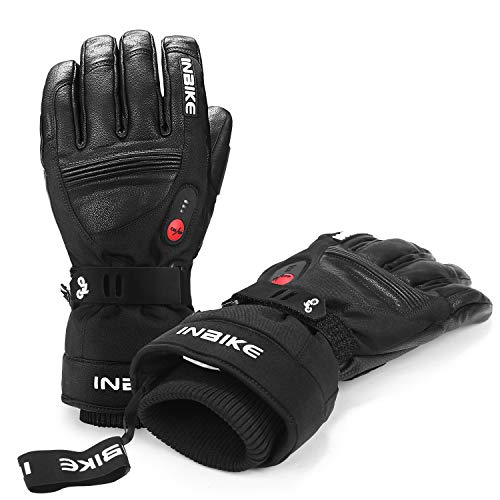 INBIKE Guantes Calefactables Invierno para Hombre Mujer con 3M Thinsulate Y Membrana TPU Impermeable Guantes De Piel con Baterías Recargables para Esquí Snowboarding Senderismo Motos De Nieve(XL)