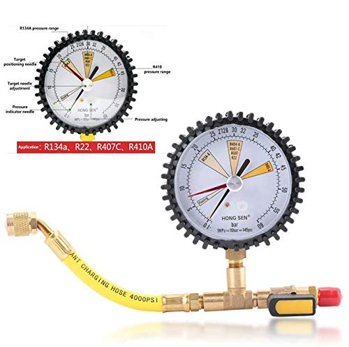 Indicador de Presión de Aire,R134a,R22 Prueba de Presion de Nitrógeno Manómetro Presión Neumáticos para Pruebas de Presión de Aire Acondicionado,Refrigerante,Automóvil,Aire Acondicionado Central