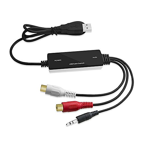 INVAFOCO Capturadora Audio USB - Convertidor Audio 3.5mm RCA L/R Audio Grabber para Windows Mac/Cassette a MP3 / Audio Analógico a Digital