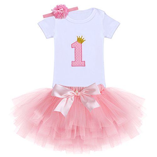 IWEMEK Bebé 1er / 2 ° Cumpleaños Unicornio Niñas Princesa Trajes de Fiesta 3pcs Conjunto de Mameluco + Tutú Falda + Bowknot/Unicornio Diadema Carnaval 3pcs Set Disfraz