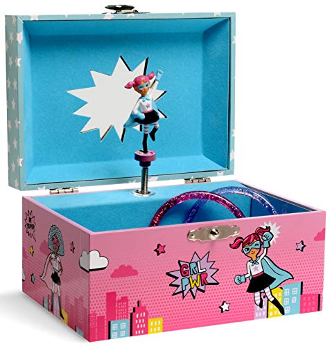 Jewelkeeper - Caja Musical de Almacenamiento de Joyas para Niñas con Superhéroe Giratorio, Diseño Girl Power - Melodía para Elisa