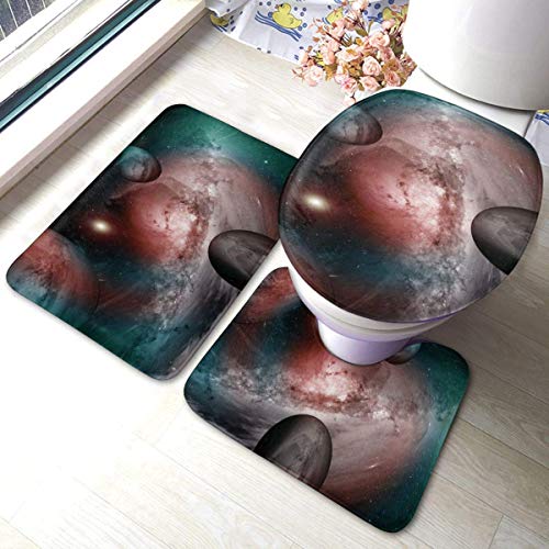 Juego de alfombras de baño RedBeans antideslizantes de 3 piezas de franela para baño, diseño de nebulosa de polvo y gas