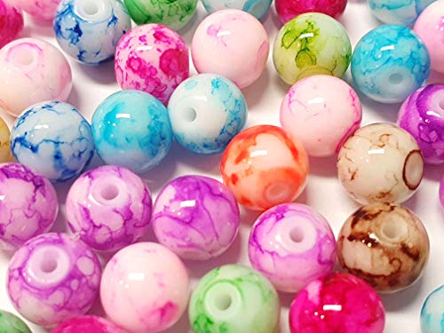 Juego de cuentas de cristal de 4/6/8 mm, multicolor, redondas, juego de manualidades para hacer manualidades, efecto de piedras preciosas, mezcla de perlas, perlas para enhebrar (6 mm – 300 unidades)
