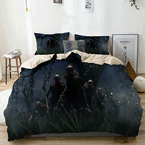 Juego de Funda nórdica Beige, Bogeyman a Creature of a Nightmare, Juego de Cama Decorativo de 3 Piezas con 2 Fundas de Almohada Fácil Cuidado Anti-alérgico Suave Suave