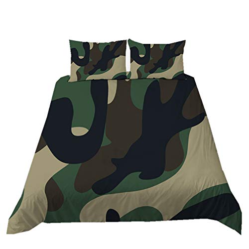 Juego de Ropa de Cama de Camuflaje Funda Nórdica con Cremallera Colcha de Dormitorio de Arte Abstracto de Cómoda Microfibra de Poliéster Infantil Niño Adolescente (Verde, 180x210cm Cama 90 cm)