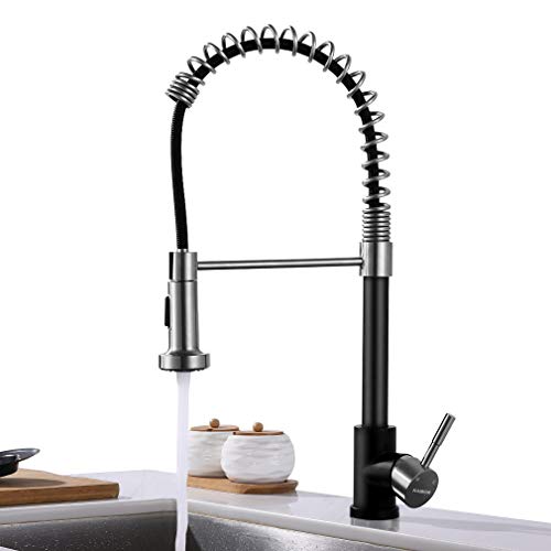 KAIBOR Grifo de cocina de acero inoxidable con resorte espiral extensible con accesorio de rociado extraíble para fregadero de cocina con lavavajillas Negro