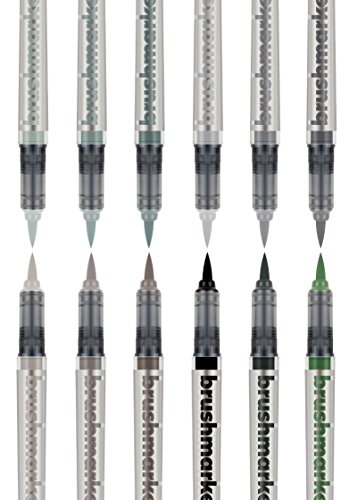 KARIN Brushmarker PRO 12 grey colours set Brushmarker Pro Grey Colours Set 12 unidades cuerpo transparente con Ink-Free System, 2, 4 ml de color líquido. Sin rotulador.