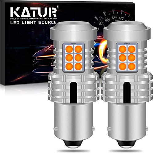 KATUR BAU15S PY21W 7507 1156 Bombillas LED Superbrillantes 12pcs 3030 y 8pcs 3020 Chips Canbus Error Señal de Giro Libre Freno Trasero Cola de estacionamiento Luces,Ámbar Amarillo(Paquete de 2)