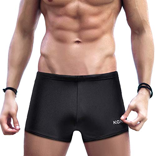 KGKE - Bañador para Hombre (Nailon, Pierna Cuadrada) - Negro - Small