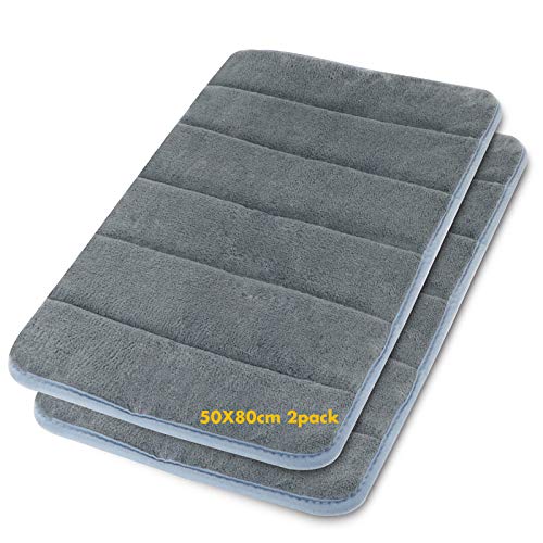 Kikc Alfombra Antideslizante Alfombra Espuma de Memoria Piso Baño Alfombra Absorber Alfombra de baño Suave Alfombra de baño 2 Pack(50cmx80cm Gris)