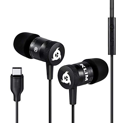 KLIM Fusion C - Auriculares USB C con Micrófono Sonido + Resistentes Cascos intraurales + Garantía de 5 años + Auriculares USB C para móviles Android + NUEVOS 2021 + Negros