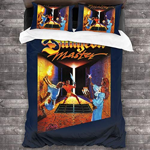 KUKHKU Dungeon Master Retro - Juego de cama de 3 piezas, funda de edredón de 86 x 70 cm, juego de cama de 3 piezas decorativas con 2 fundas de almohada