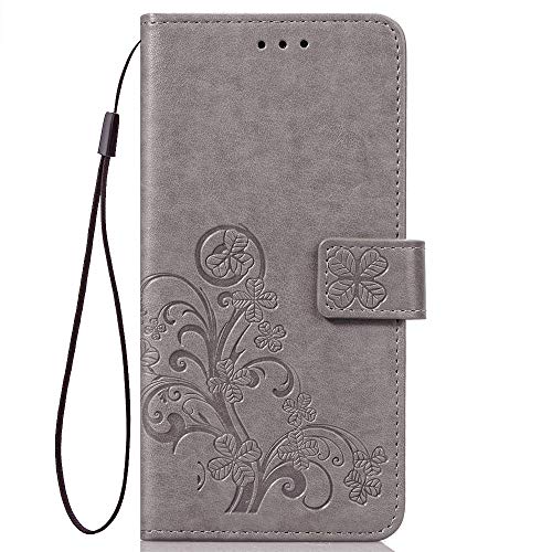 LAGUI Compatible para Funda Motorola Moto G7 Play, Relieve Dibujo Carcasa de Tipo Libro, Gris