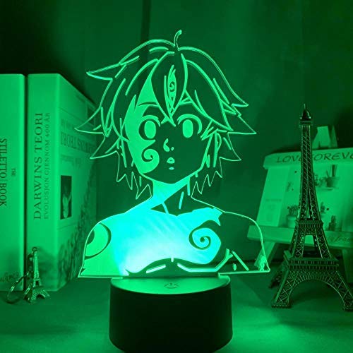 Lámpara De Ilusión 3D Luz De Noche Led Acrílico Manga Los Siete Pecados Capitales Gadget Para El Dormitorio Del Hogar Lámpara De Mesa Meliodas Decorativa Los Mejores Regalos De Vacaciones