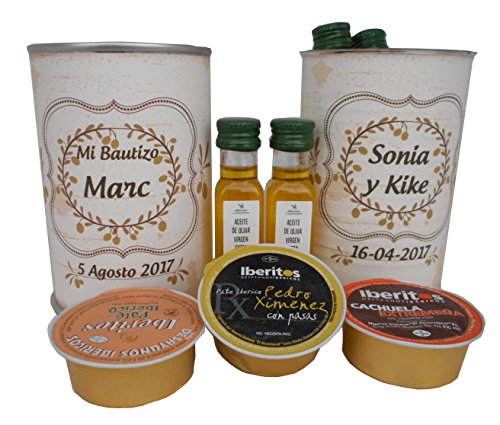 Lata con abre fácil con 2 botellas de Aceite de Oliva Virgen extra y paté - Pack de 6