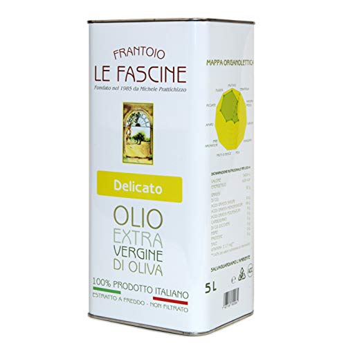 Le Fascine Delicato - Aceite de oliva virgen extra Pugliese DELICADO 100% italiano extraído en frío 100% producido a partir de aceitunas provenzales Ogliarola y Leccino (lata de 5 litros)