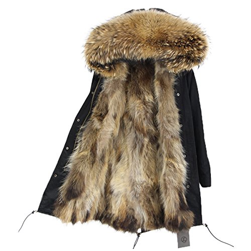 Lea-Marie Abrigo de Cuello Luxury Parka XXL de 100% Piel Real de auténtico Pelo Chaqueta Mujer Zorro Forro con Pelo Negro S/36