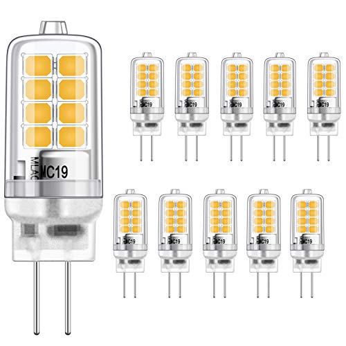 LED G4 Bulbo 3W Equivalente a 20W Halógeno Bombillas, Blanco cálido 3000K, g4 Enchufe El ahorro de energía Lámpara, Sin parpadeo, no regulable, 350LM, 12V AC / DC, paquete de 10