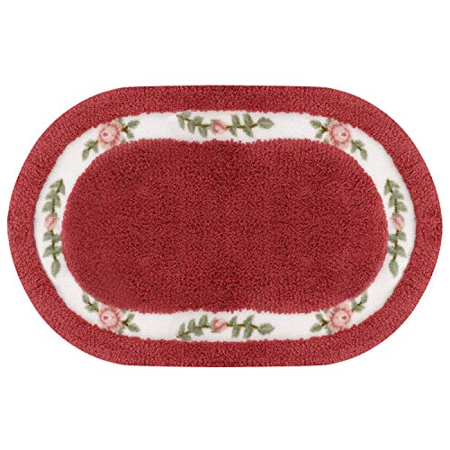 Lewondr Felpudo Floral para Puerta de Entrada, Alfombra de Bienvenida Antideslizante Lavable de Microfibra Suave para Decoración de Navidad, Entrada de Casa, Baño - Rojo