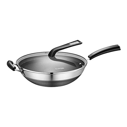 Li Jian Limited company Woks Wok Fry Sartenes Sarteza Sartenes Cocinar Wok Sartén Shausehold Durable Wok 316 Acero Inoxidable Calentado Uniformemente Wok (Color : Silver, Size : 32cm)