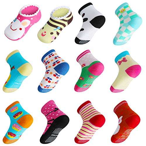 Lictin 14Pcs Calcetines Antideslizantes para Niñas Talla 1-3 años Huella animal Diseños al Azar