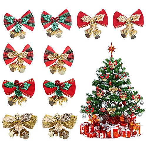 Lifreer - Lote de 10 arcos de árbol de Navidad con campanas, mini cascabeles para colgar adornos de Navidad, para decoración de Navidad, regalos de envolver suministros de manualidades, 5 estilos