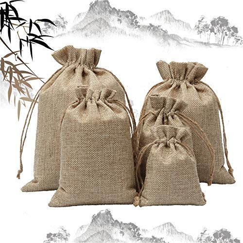 Liyue-hemp rope Una Variedad de tamaños de Opcionales Lino Paquete de Bolsillo de Almacenamiento con cordón Granos almacenados misceláneas Frutas Verduras Regalo 5packs Embalaje (Size : 9X12CM)